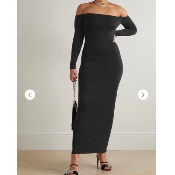 SOLD-Skims Smooth Soft Lounge Off The Shoulder Maxi Dress in Black XSmall - Picture 4 of 5